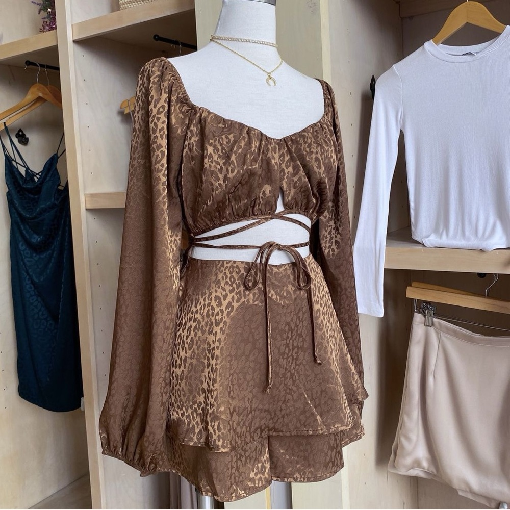 Le Lis Leopard Satin Bronze Romper